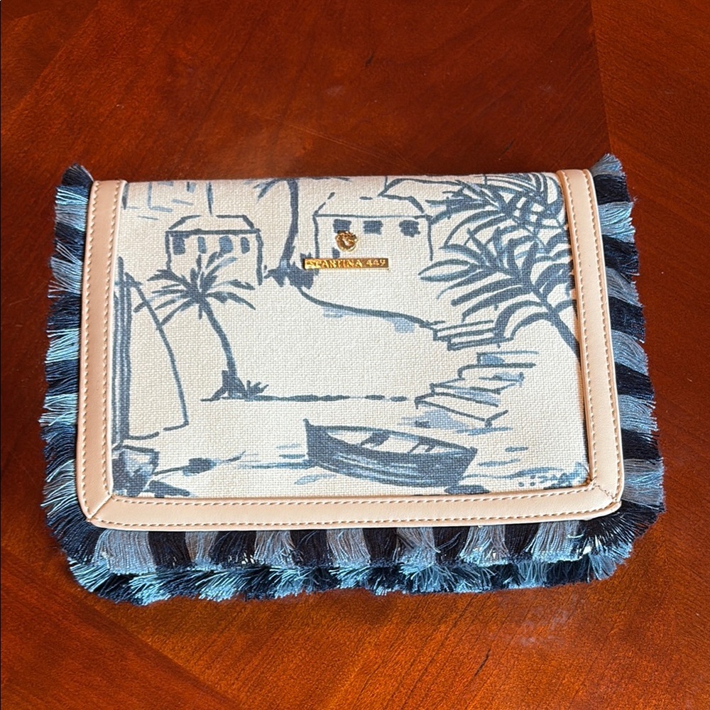 Spartina 449 Blue and Cream Clutch New without tags